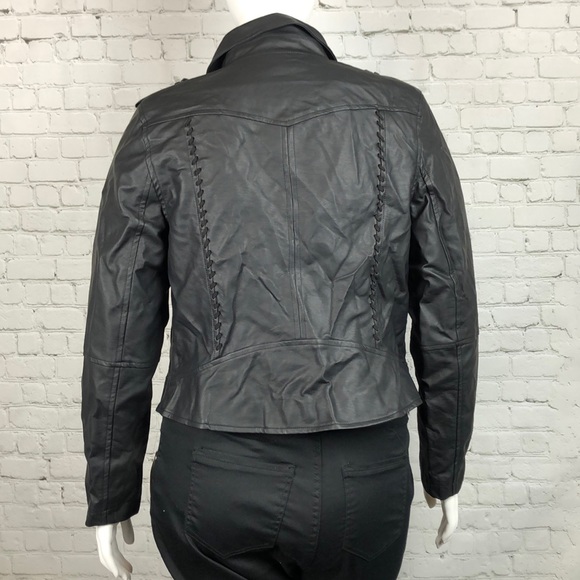 Plus Size 14 16 20 Black Faux Leather Biker Jacket - Picture 3 of 8